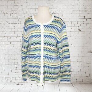 Vintage Appleseed's Button Front Cardigan Blue Green Yellow White